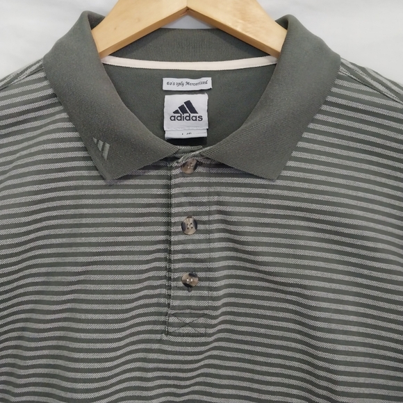 ADIDAS Polo Golf Shirt Men's Large Green Stripes 60s 2ply mercerized cotton - Picture 3 of 11